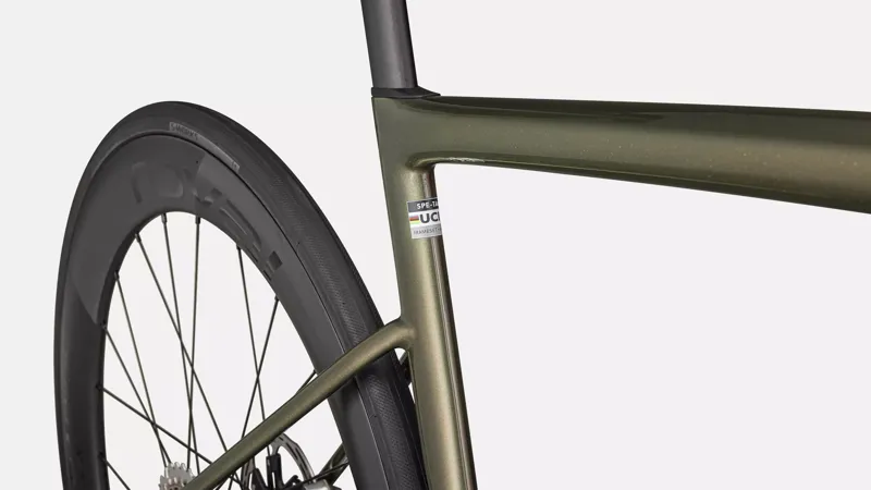 Specialized S-Works Tarmac SL8 SRAM RED AXS Road Bike In Gloss Cypress Metallic/Magenta To Gold Pearl/Satin Black Metallic-6